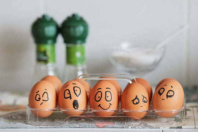 Picture of eggs drawn on with funny faces