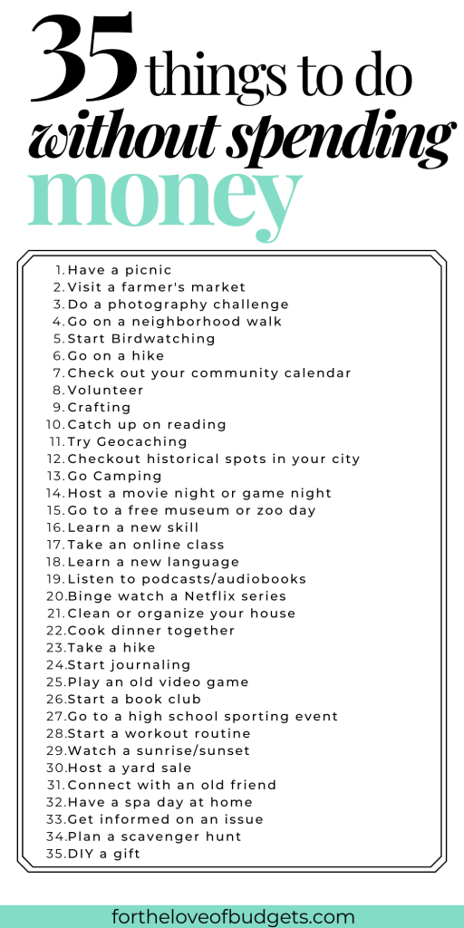 Checklist of fun things to do with no money